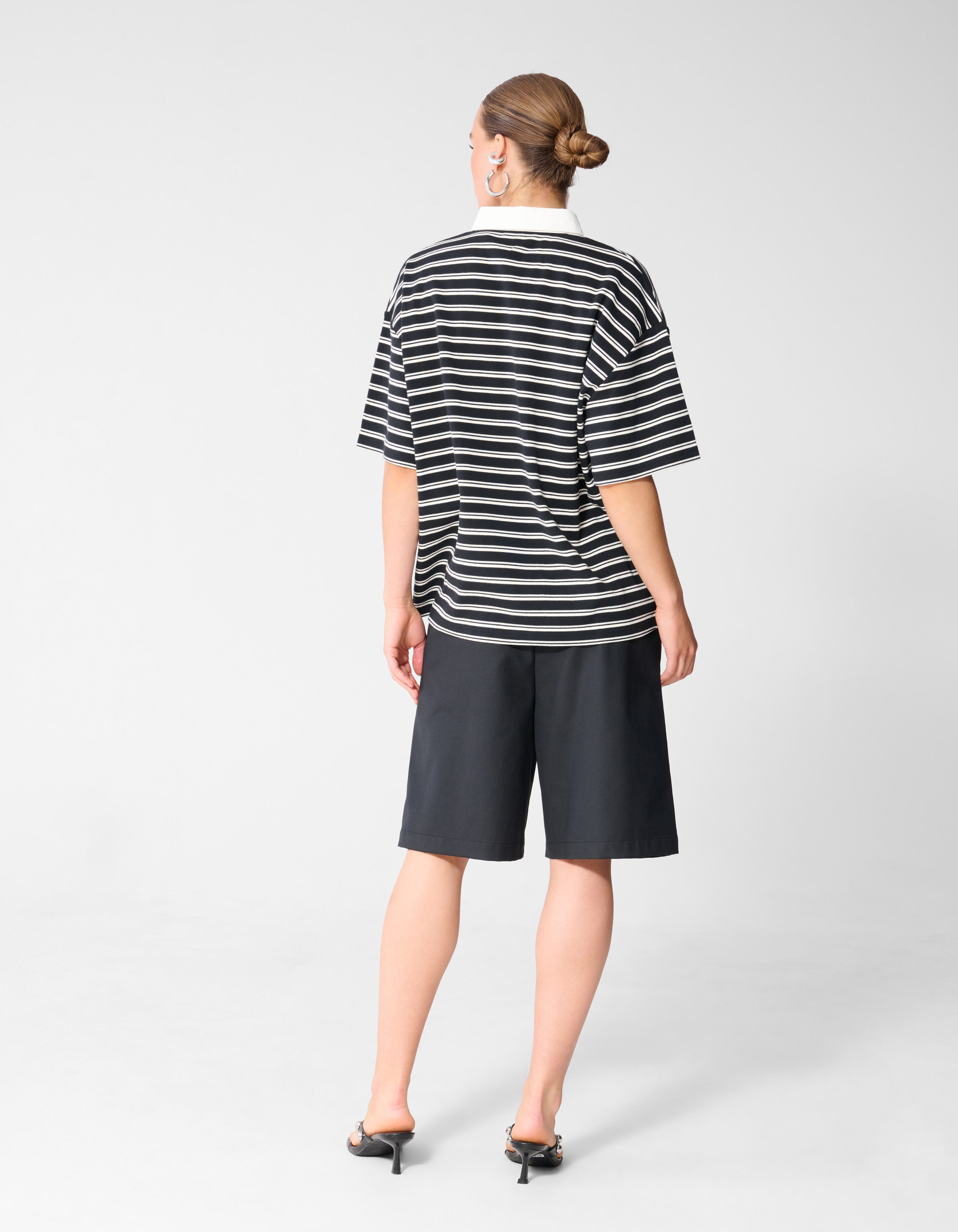 Oversized Stripe Short Sleeve Polo Zwart SHOEBY WOMEN