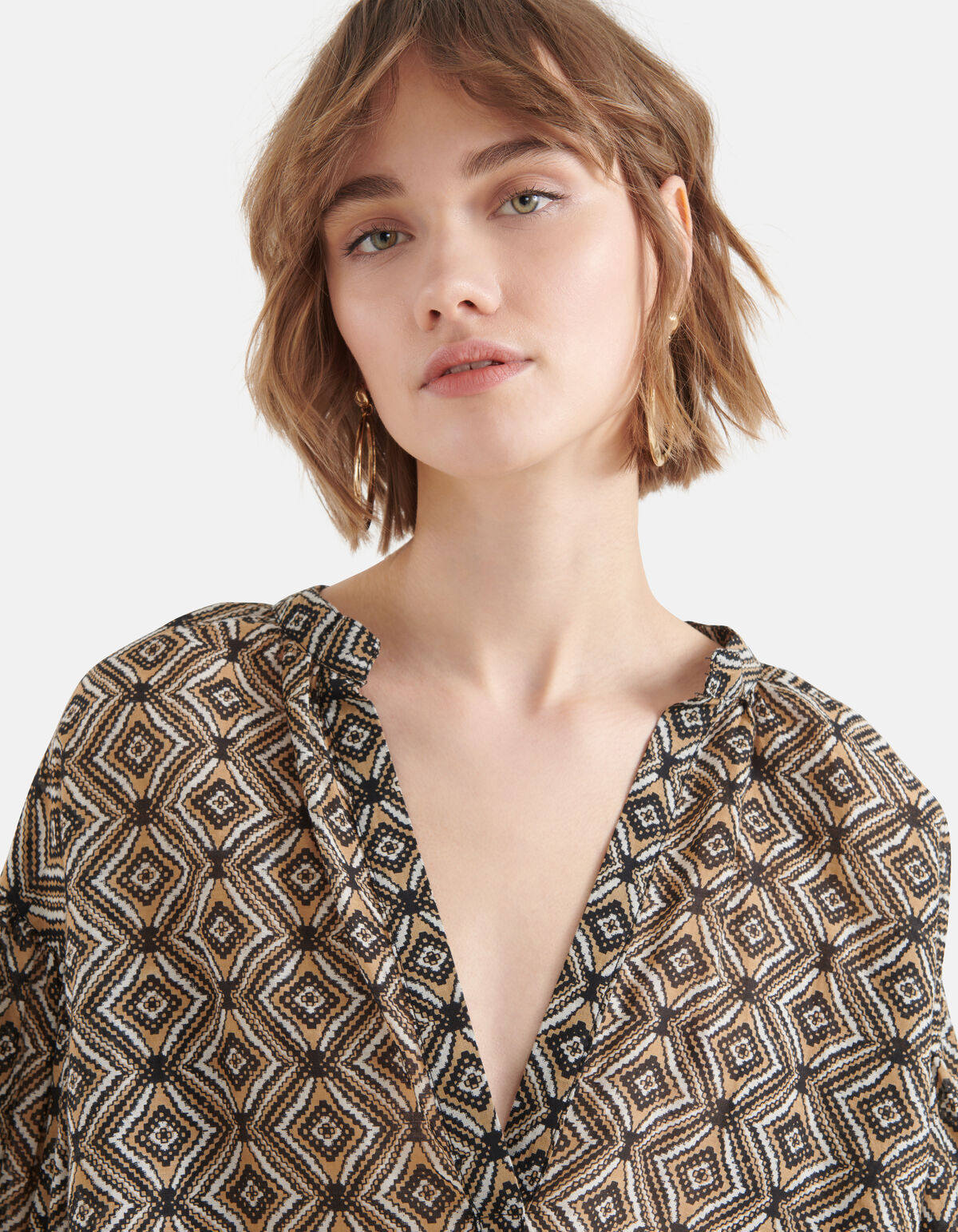 Printed Voile Blouse Bruin SHOEBY WOMEN