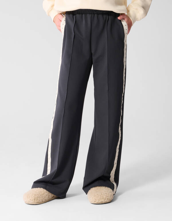 Studded Wide Leg Broek Donkergrijs SHOEBY GIRLS