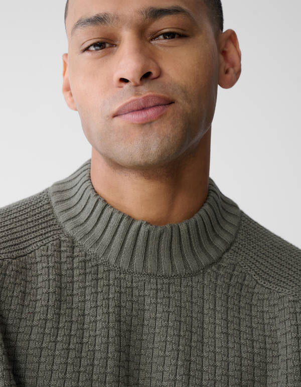 Structuur Knit Sweater Donkergroen SHOEBY MEN