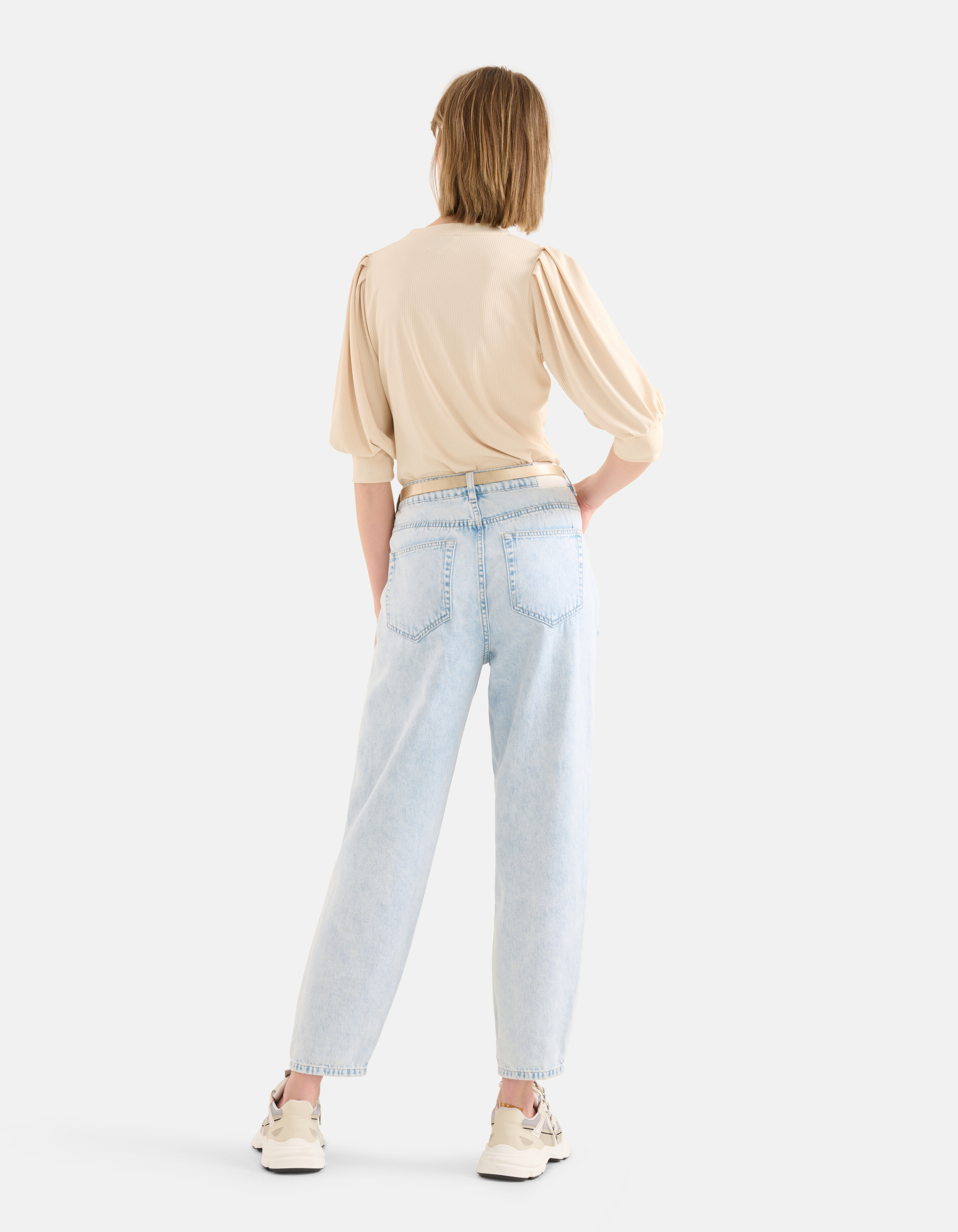 Rib V-hals Top Beige SHOEBY WOMEN