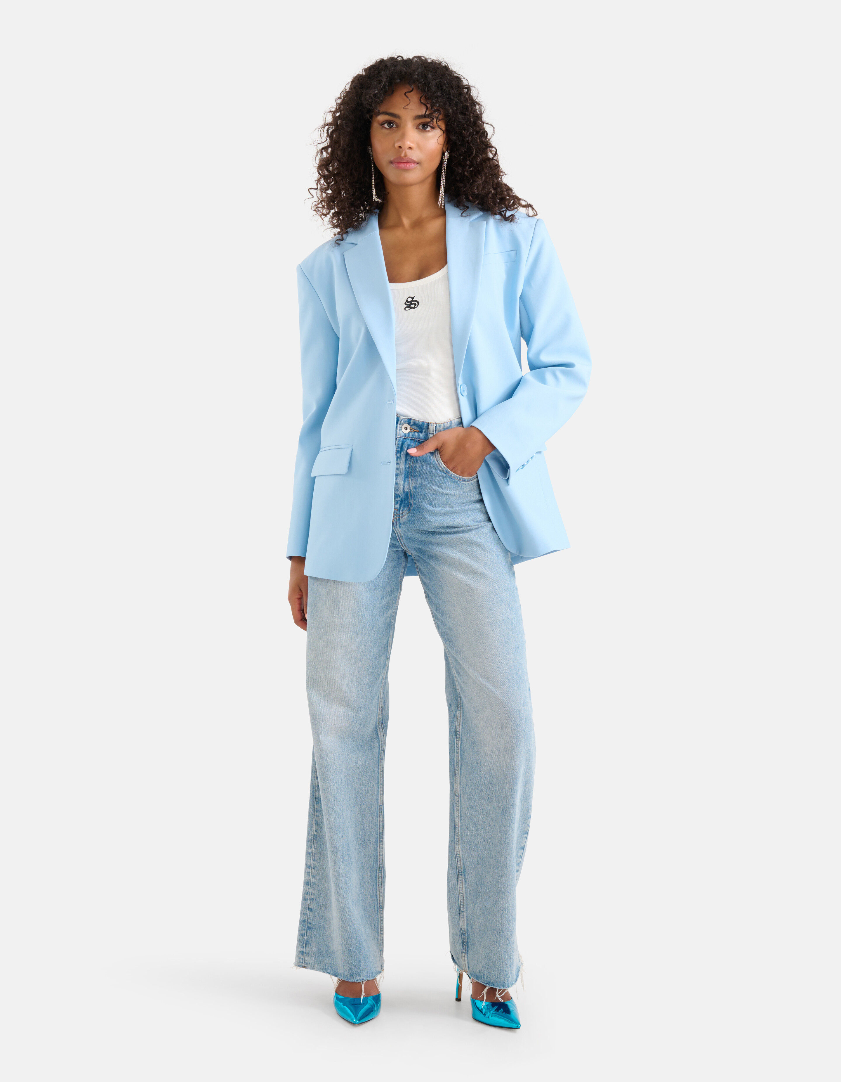 Oversized Basis Blazer Lichtblauw SHOEBY WOMEN