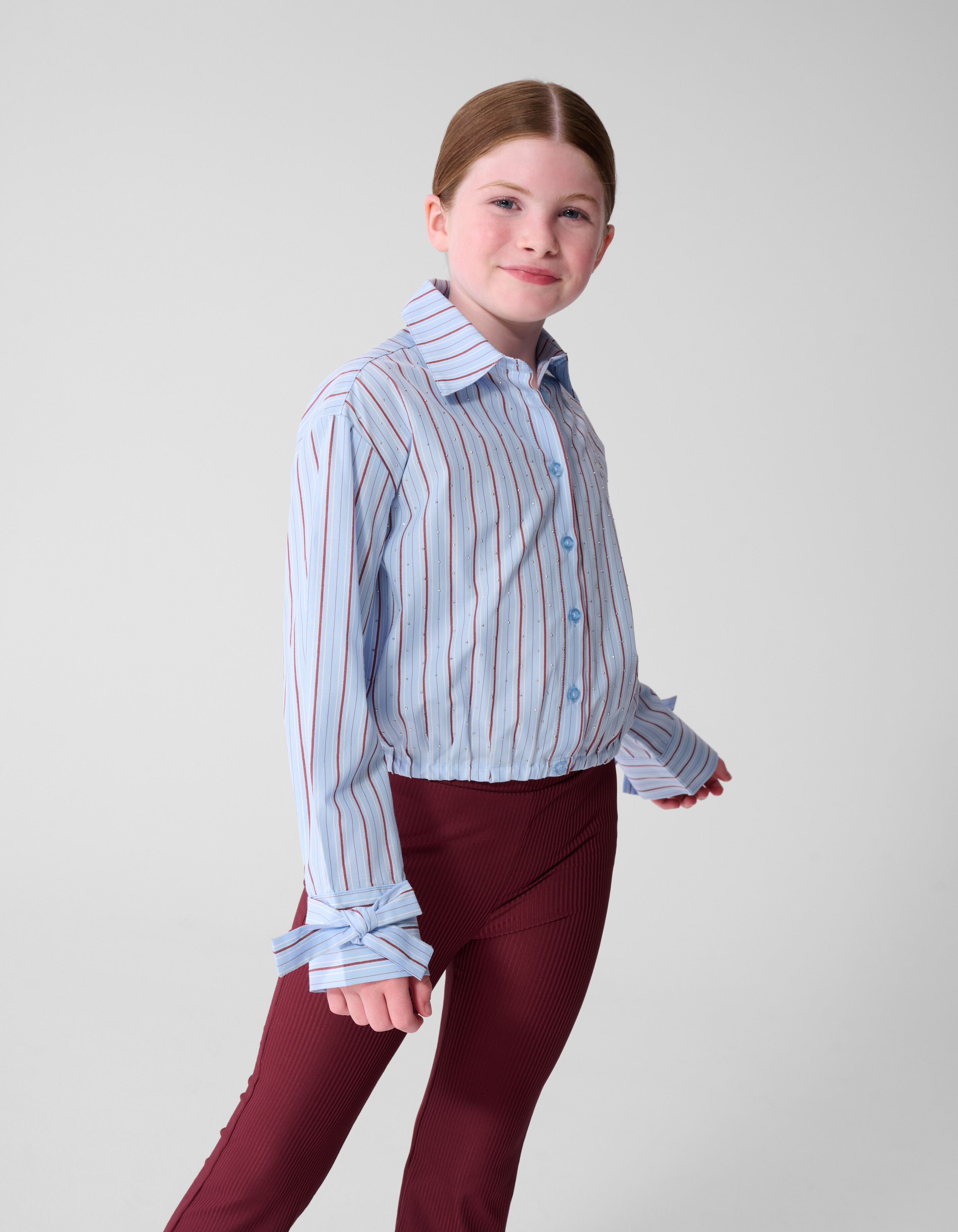 Burgundy Pinstripe Strass Blouse Lichtblauw SHOEBY GIRLS