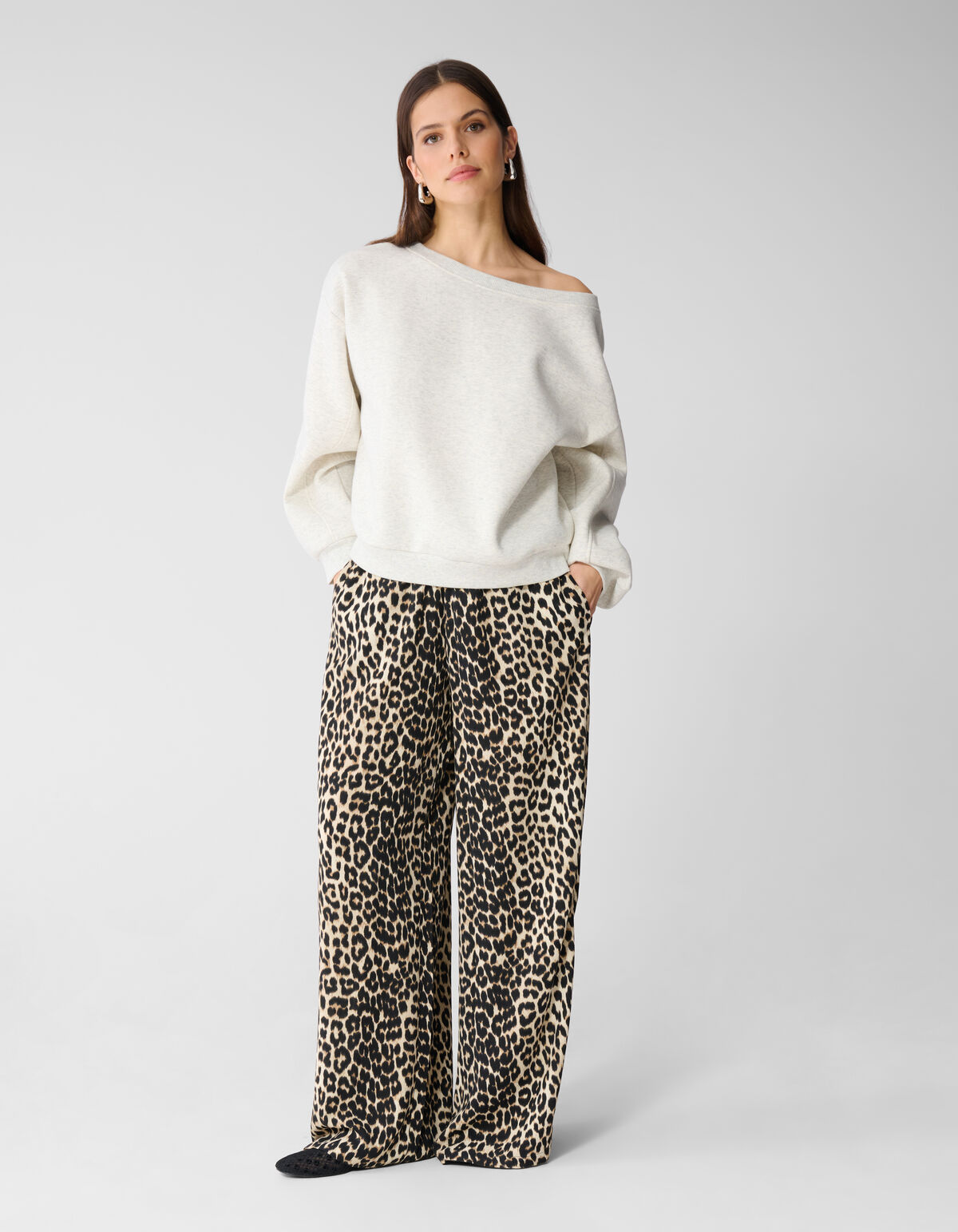 Leopard Wide Leg Fit Broek Bruin SHOEBY WOMEN