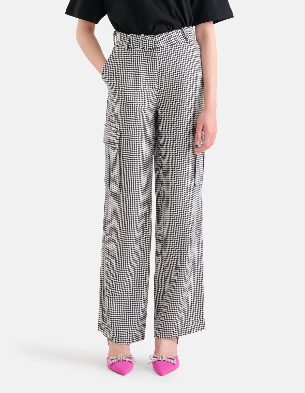 Pied-De-Poule Cargo Broek Zwart/Wit SHOEBY WOMEN