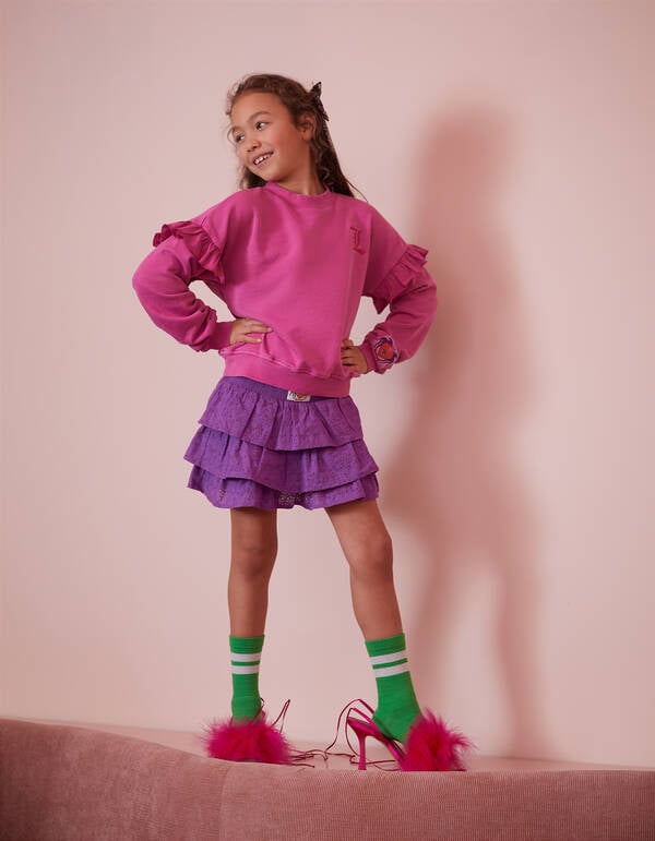 Ruffle Logo Sweater Roze By Lizzy SHOEBY GIRLS