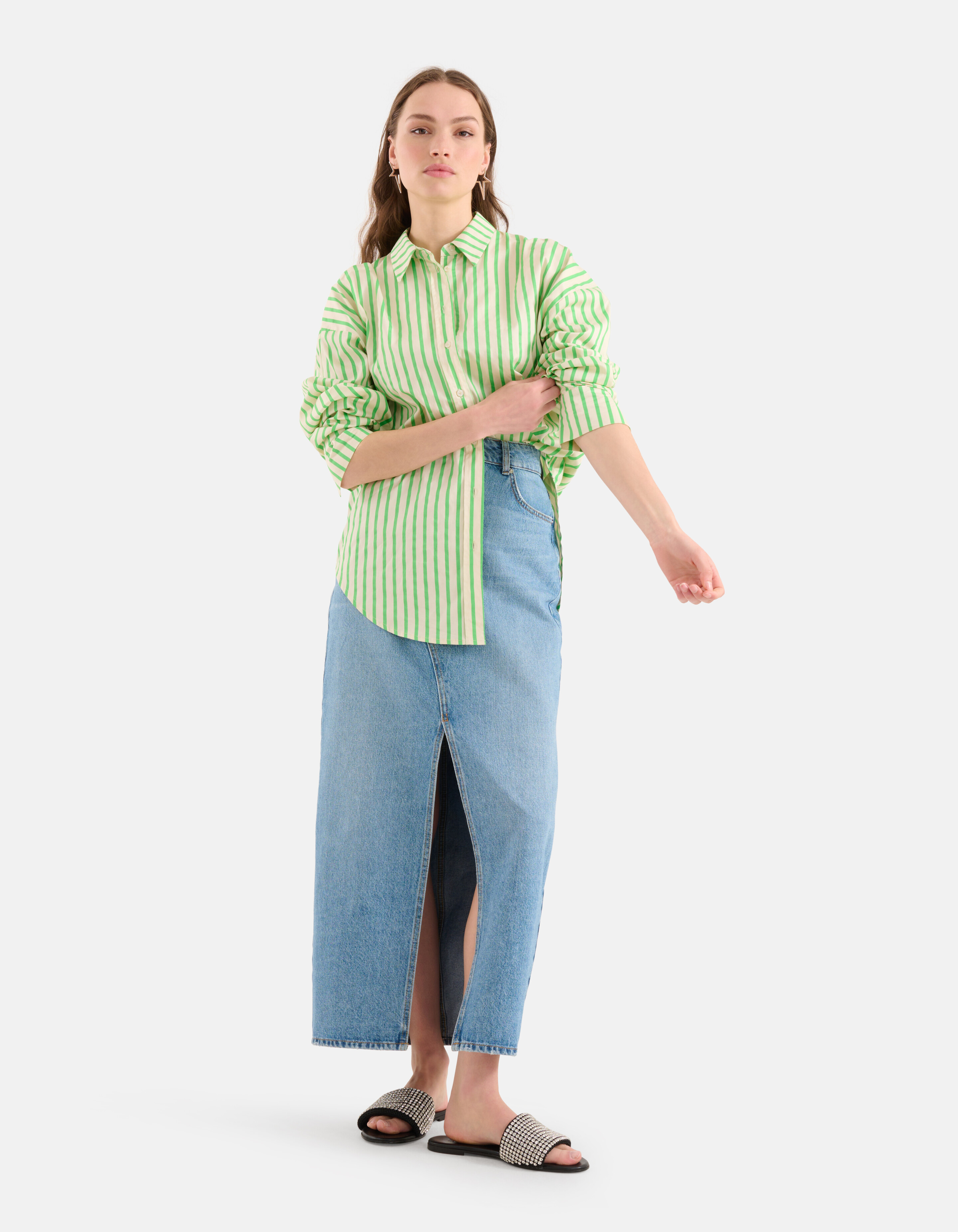 Pinstripe Blouse Groen SHOEBY WOMEN