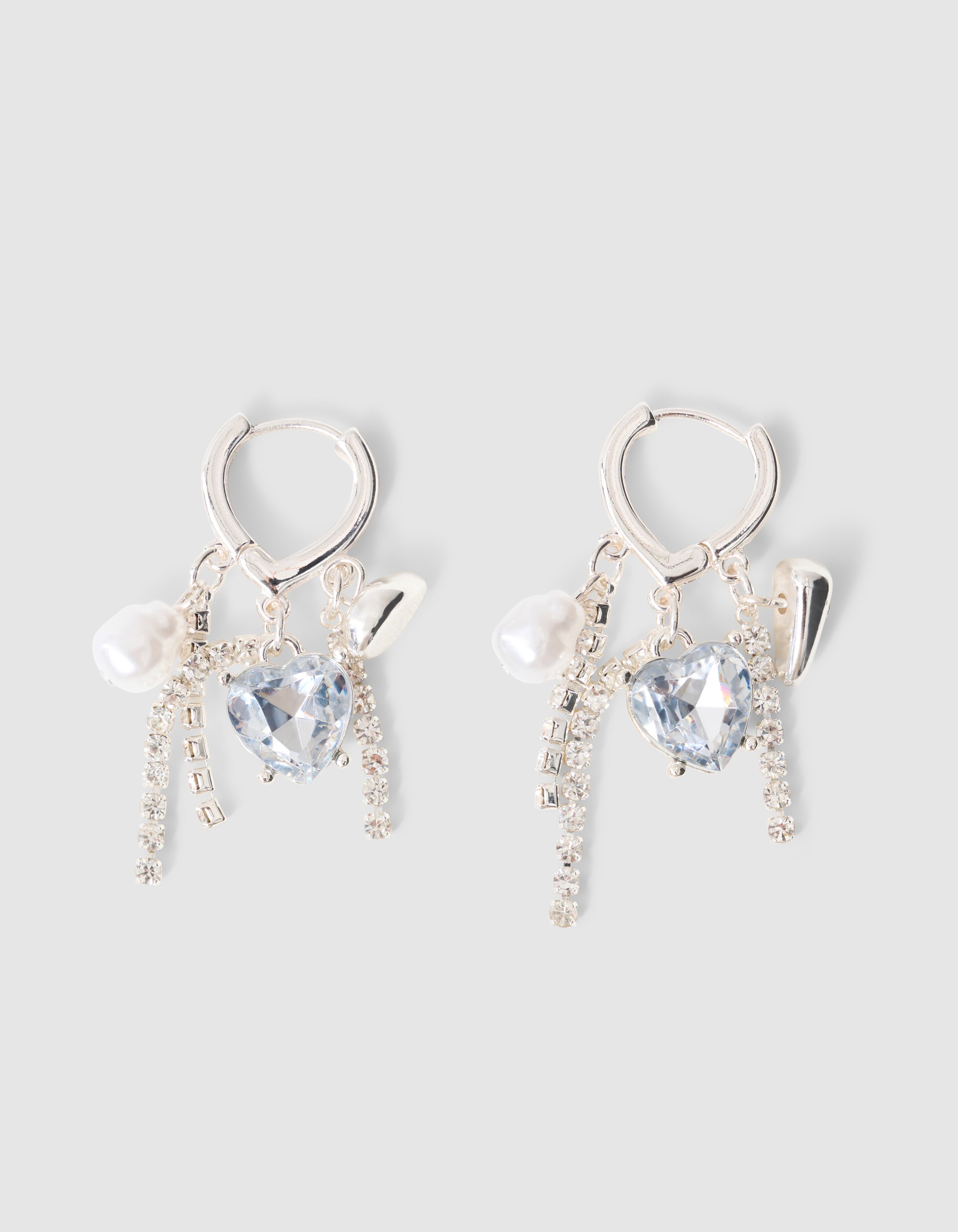 Strass Heart Oorbellen Zilver SHOEBY ACCESSOIRES
