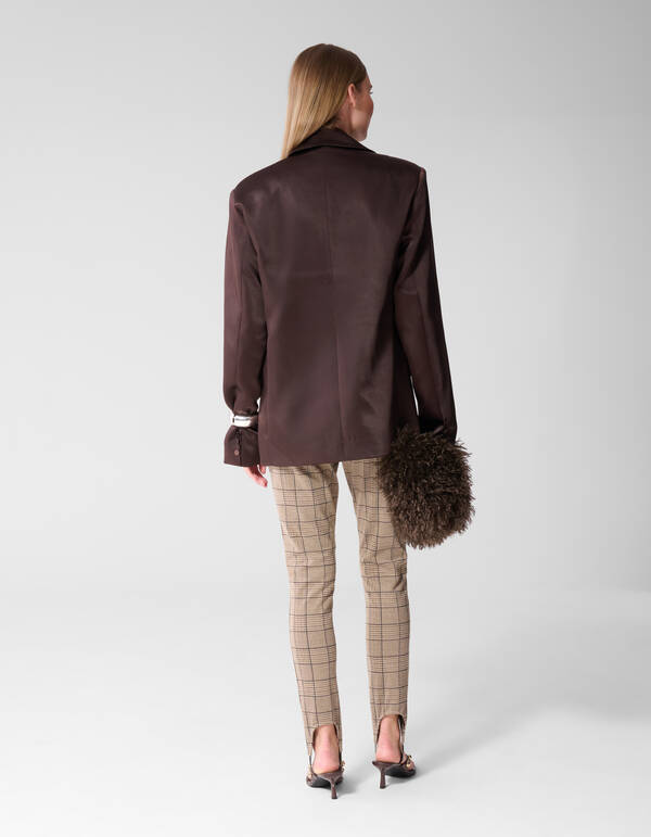 Oversized Satijnen Blazer Donkerbruin SHOEBY WOMEN