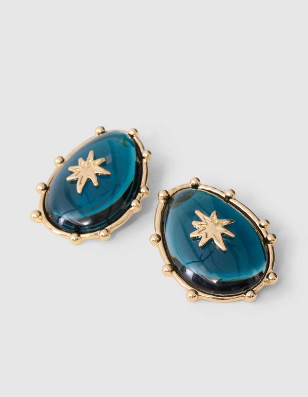 Oval Star Oorbellen Blauw/Goud SHOEBY ACCESSOIRES