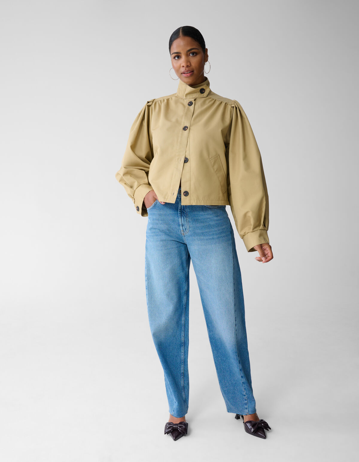 Cropped Trench Coat Lichtbruin SHOEBY WOMEN