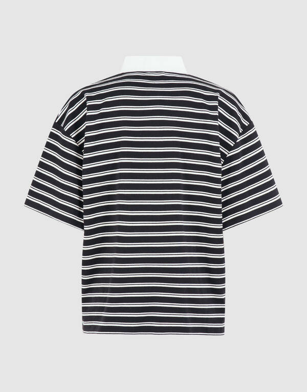 Oversized Stripe Short Sleeve Polo Zwart SHOEBY WOMEN