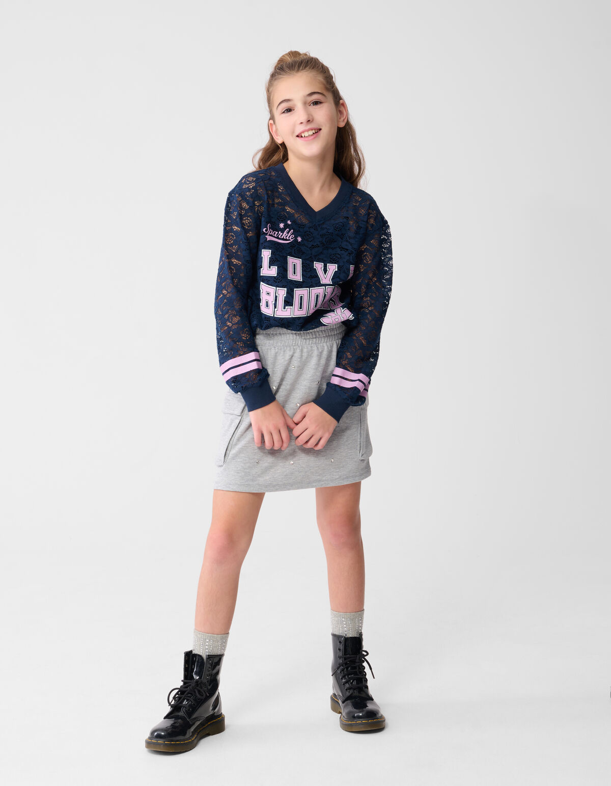 Kanten Baseball Top Donkerblauw SHOEBY GIRLS