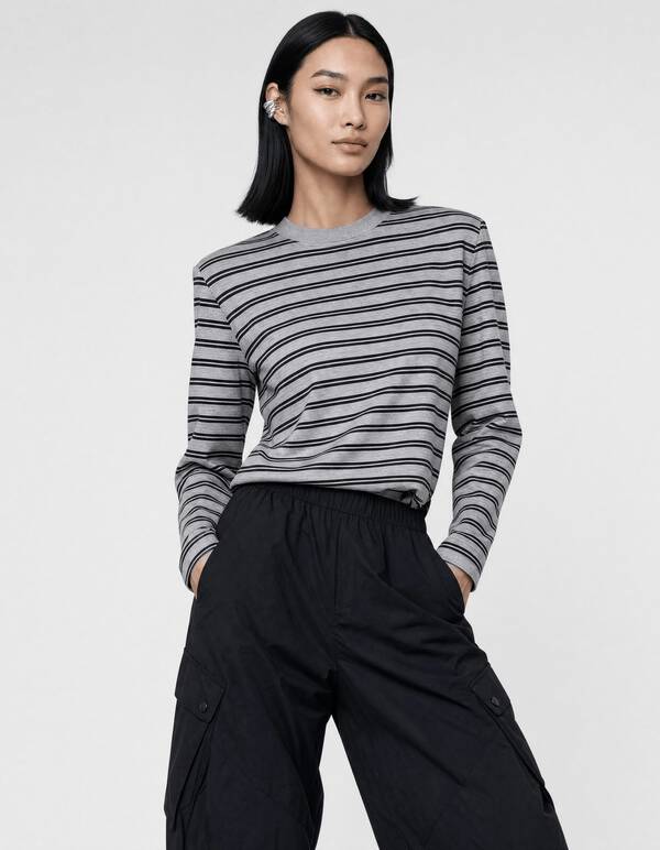 Shoulder Stripe Longsleeve Grijs/Zwart SHOEBY WOMEN