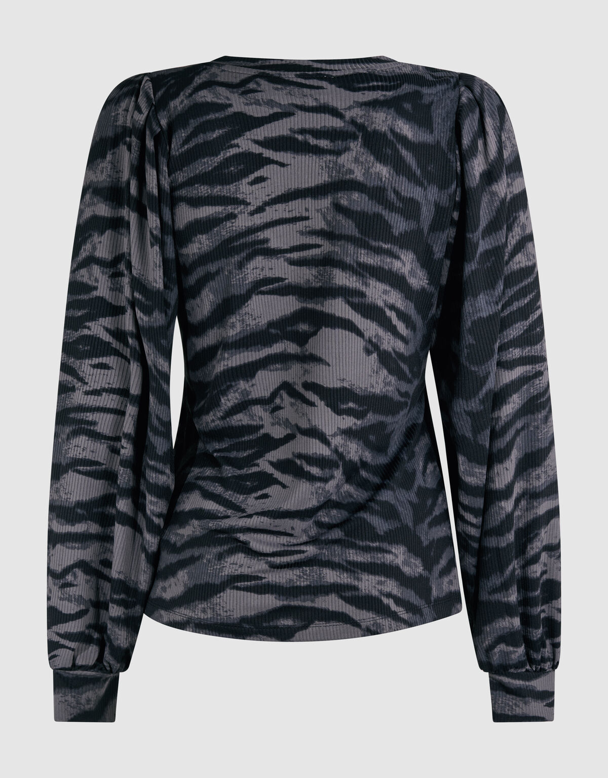Tijgerprint Rib Jersey Top Donkergrijs SHOEBY WOMEN
