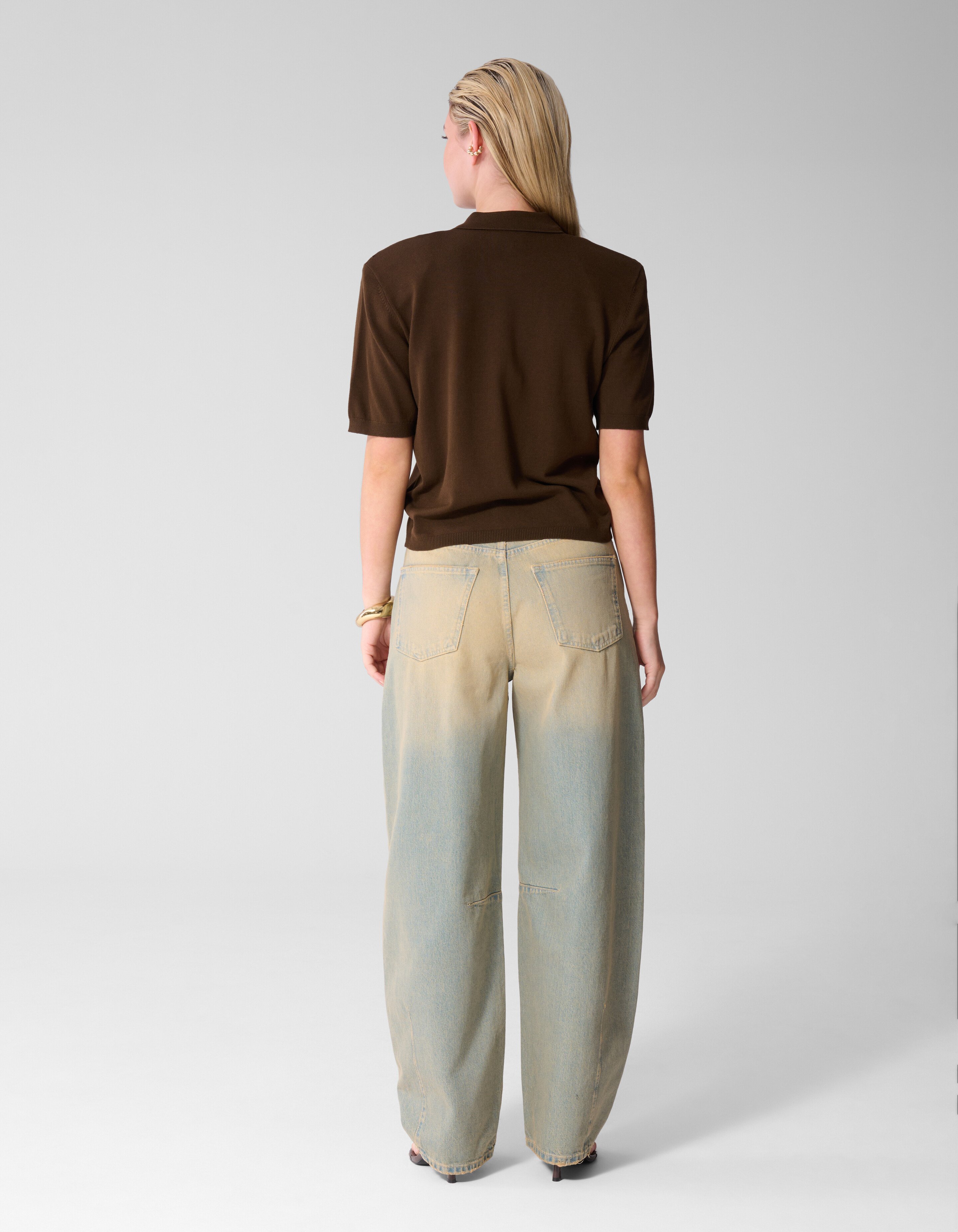 Shortsleeve Gebreide Polo Bruin SHOEBY WOMEN