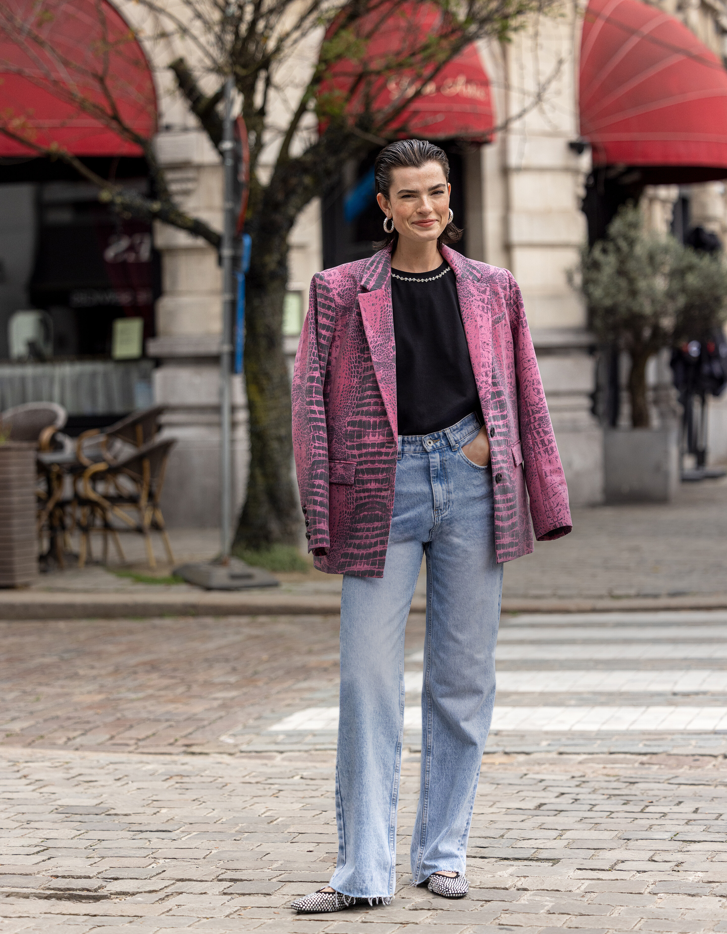 Oversized Croco Print Blazer Roze SHOEBY WOMEN