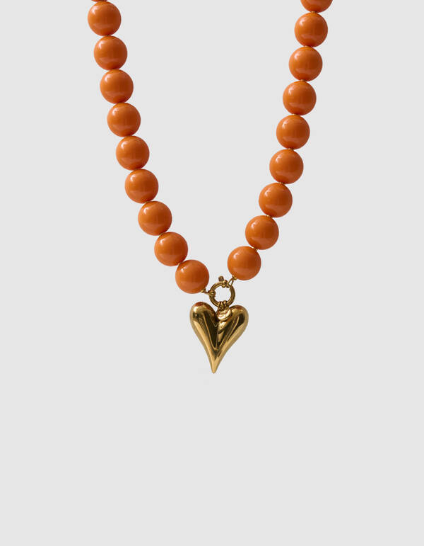 Beaded Heart Ketting Oranje SHOEBY ACCESSOIRES