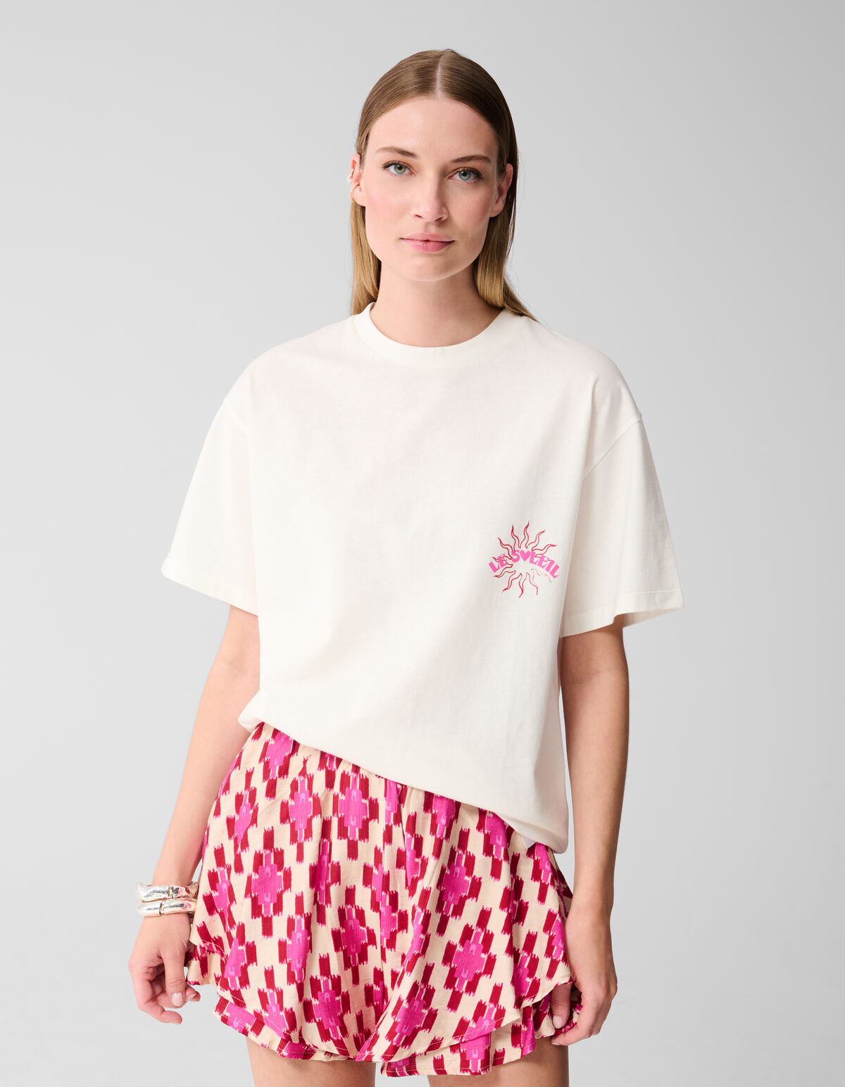 Sun Artwork T-shirt Gebroken Wit SHOEBY WOMEN
