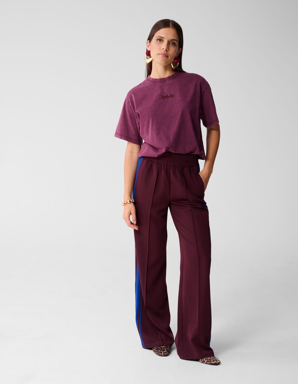 Sporty Wide Leg Broek Donkerrood SHOEBY WOMEN