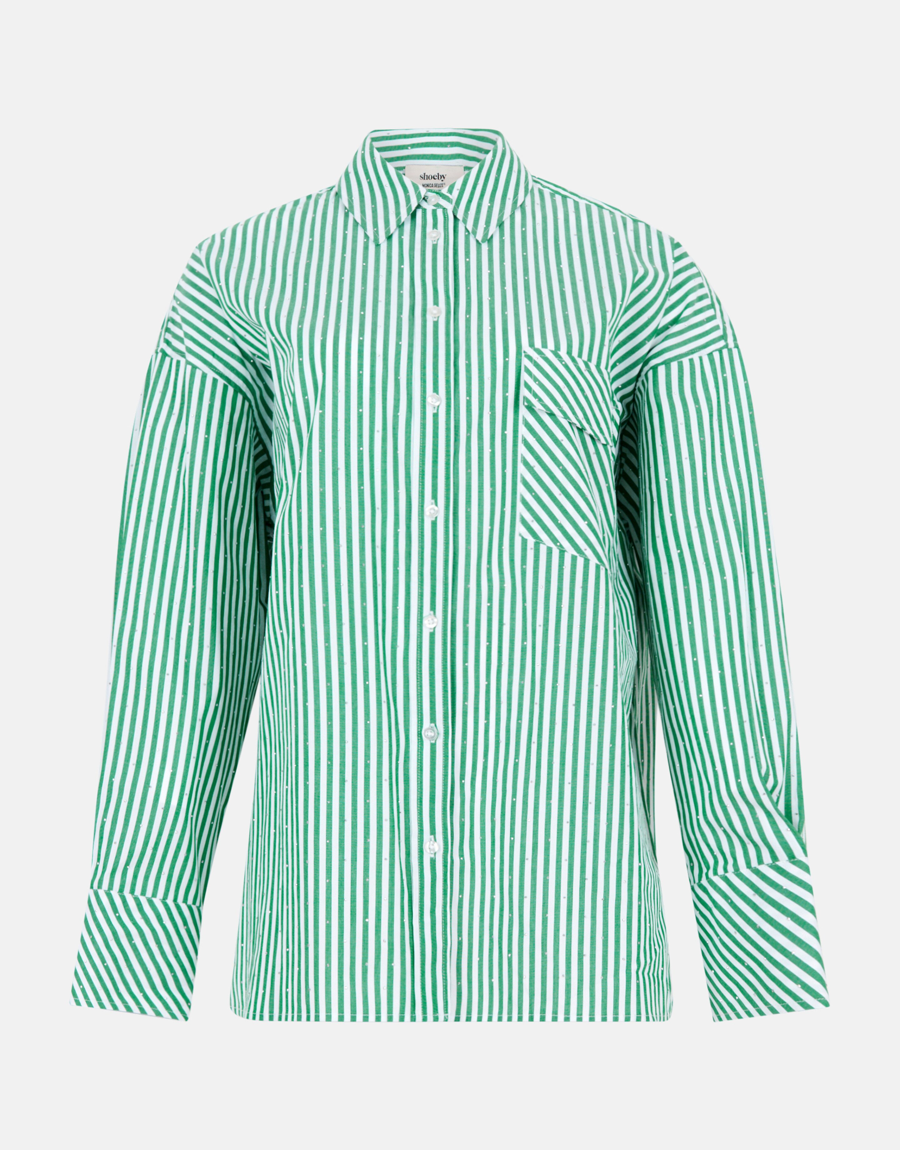 Pinstripe Strass Blouse Groen By Monica SHOEBY WOMEN