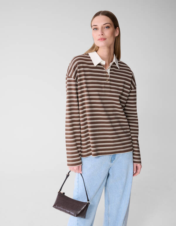 Oversized Stripe Polo T-shirt Bruin SHOEBY WOMEN