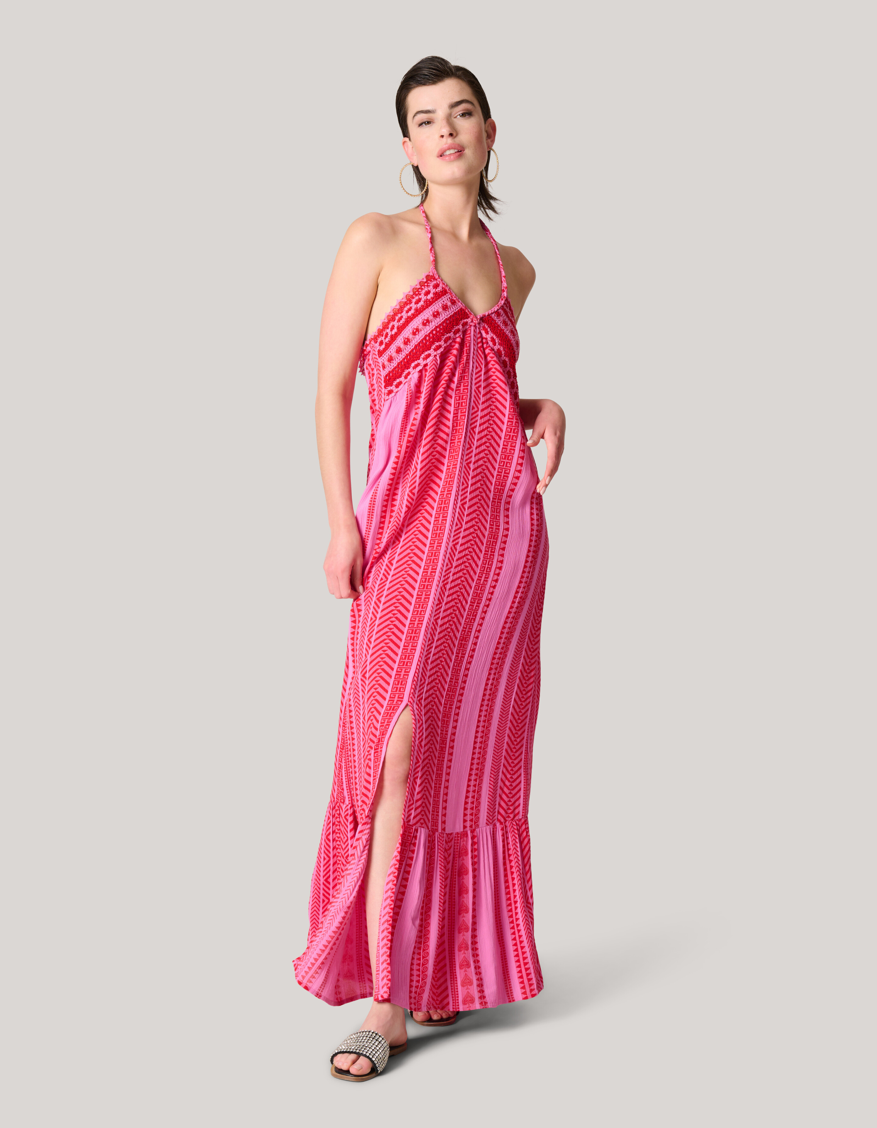 Crinkle Crochet Maxi Jurk Roze SHOEBY WOMEN