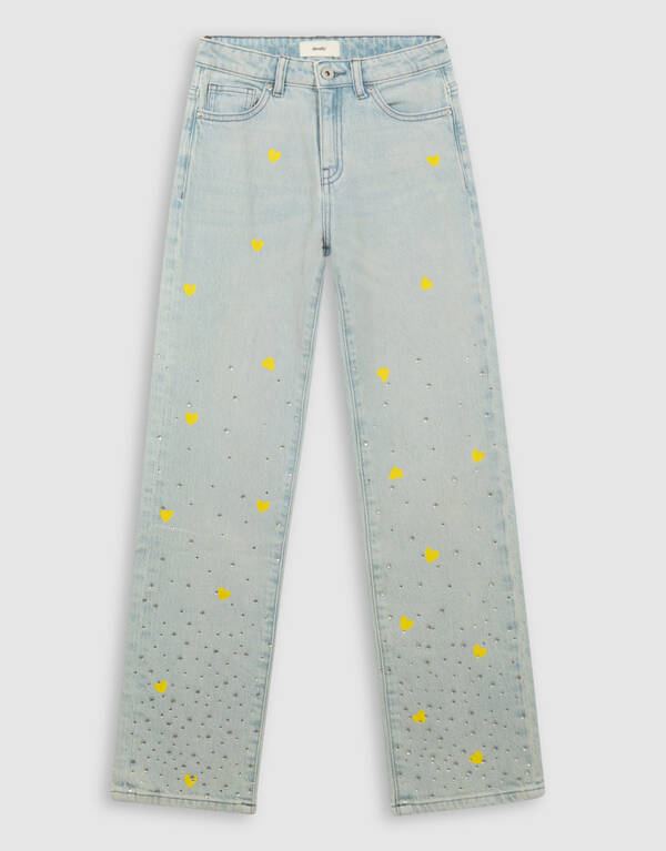 Strass Heart Wide Leg Jeans Bleached SHOEBY GIRLS