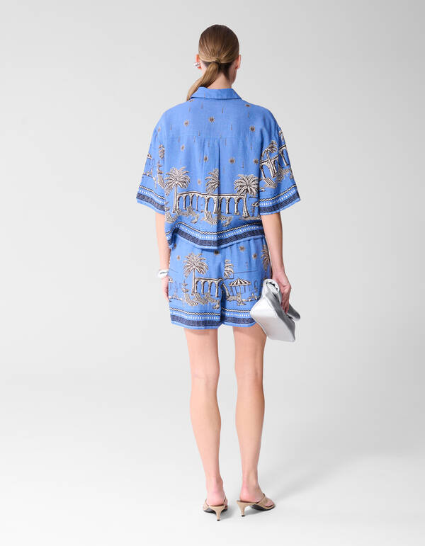Palm Print Blouse Blauw SHOEBY WOMEN