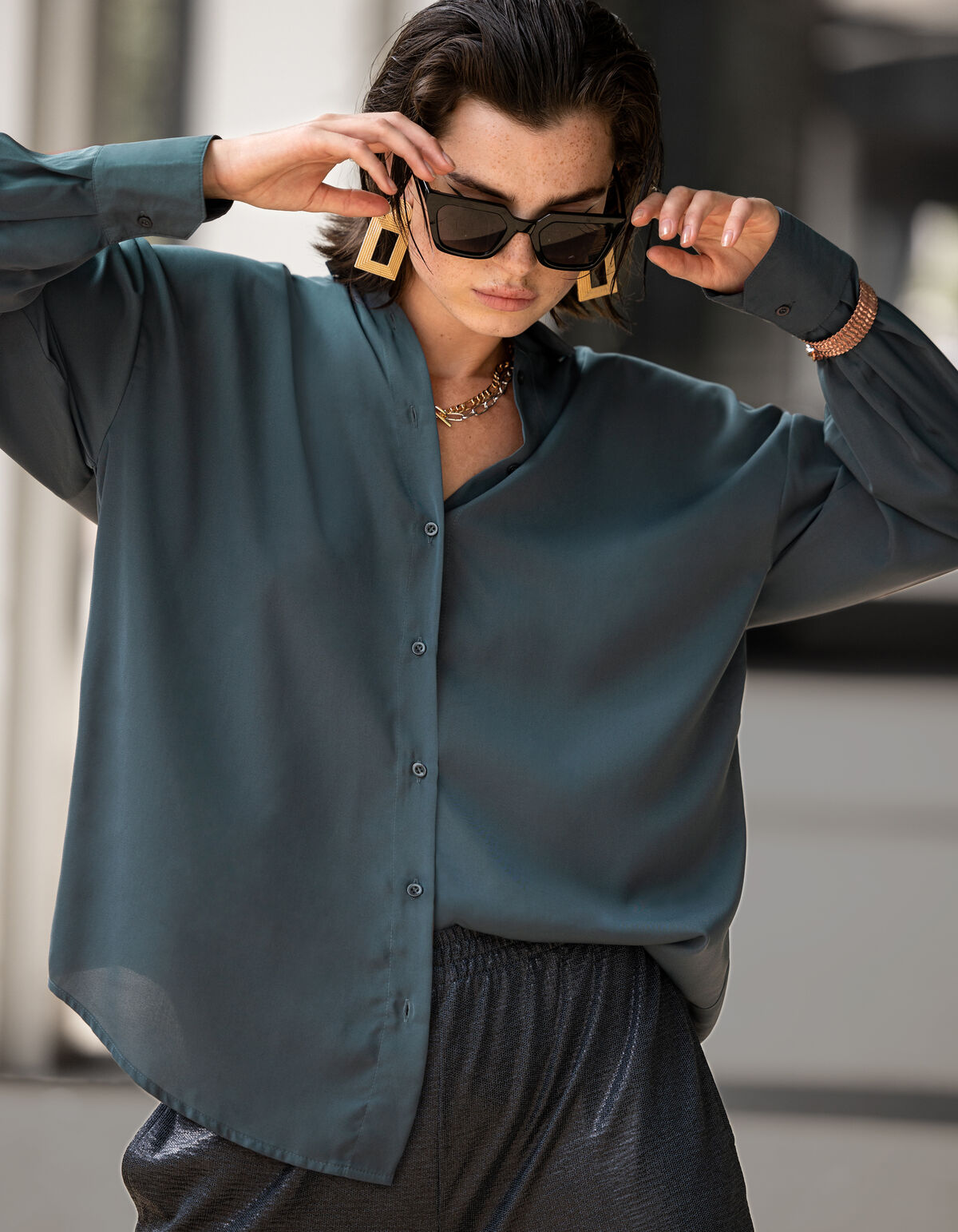 Satijnen Blouse Petrol SHOEBY WOMEN