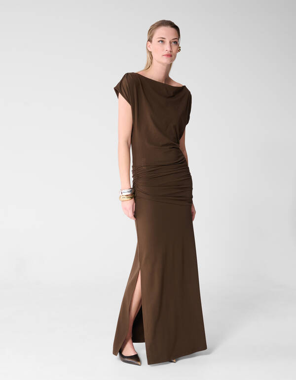 Drape Maxi Jurk Bruin By Fred SHOEBY WOMEN