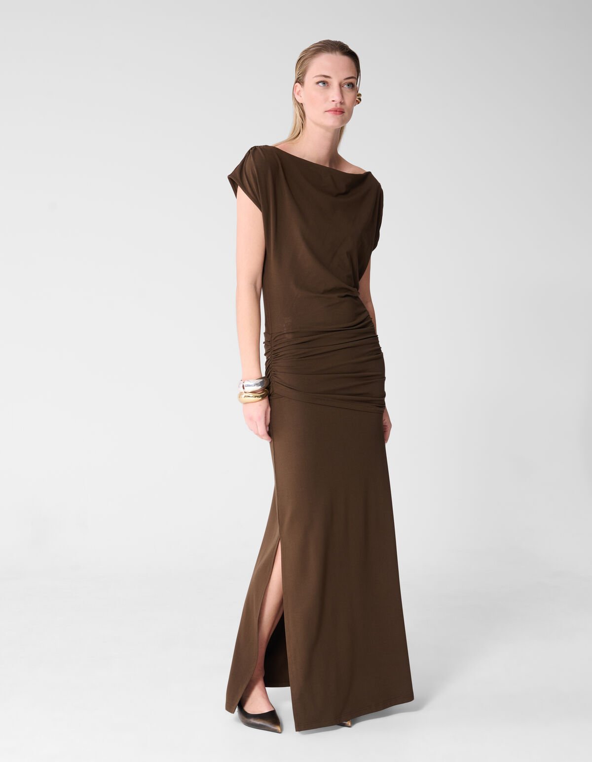 Drape Maxi Jurk Bruin By Fred SHOEBY WOMEN
