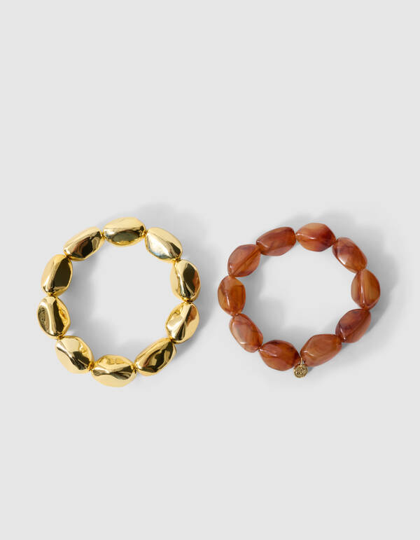 Natuurlijke Kralen Armbandenset Goud/Bruin SHOEBY ACCESSOIRES