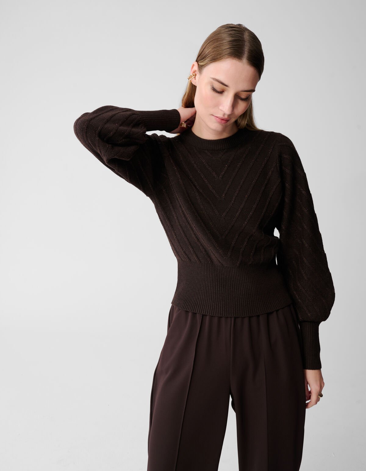 Glitter Gebreide Trui Donkerbruin SHOEBY WOMEN