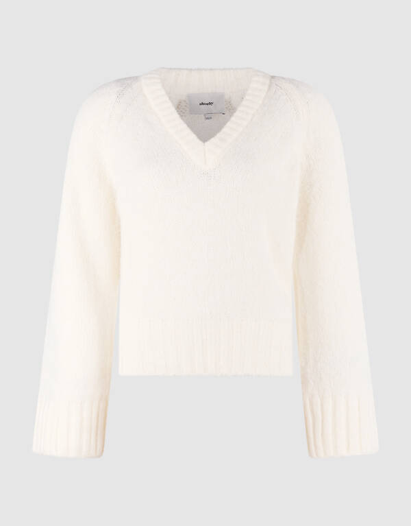 Oversized V-hals Gebreide Trui Wit SHOEBY WOMEN