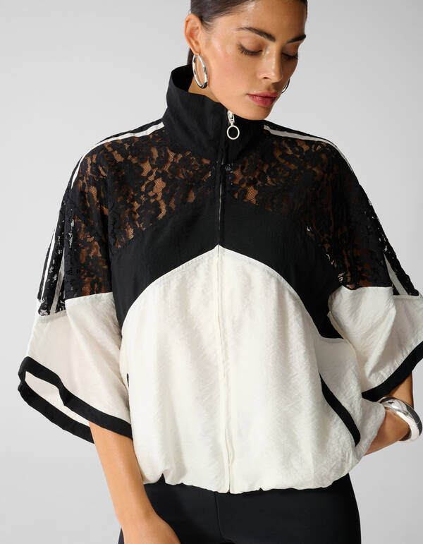 Lace Mix Track Blouse Zwart/Gebroken Wit SHOEBY WOMEN