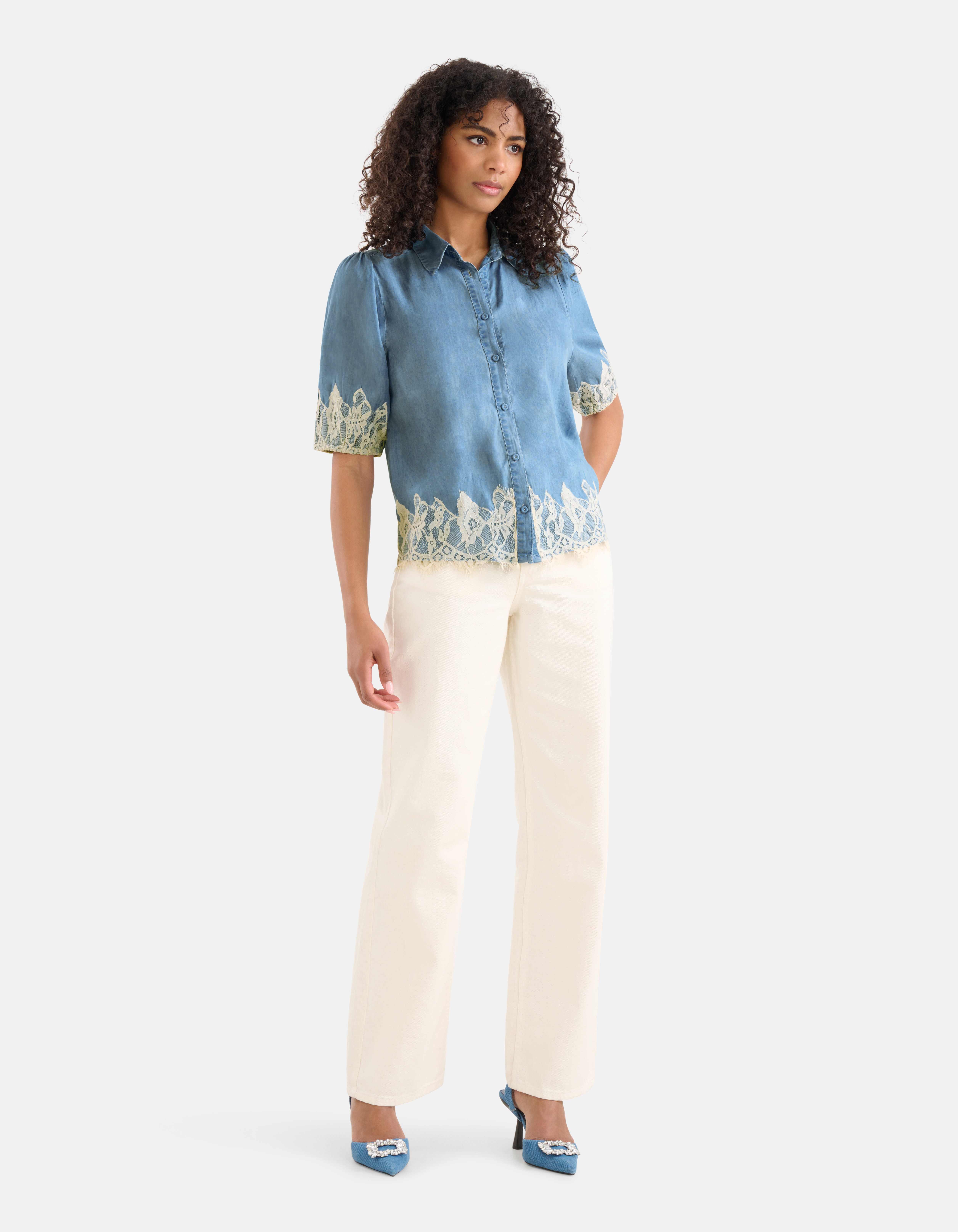 Denim Lace Top Blauw | Shoeby