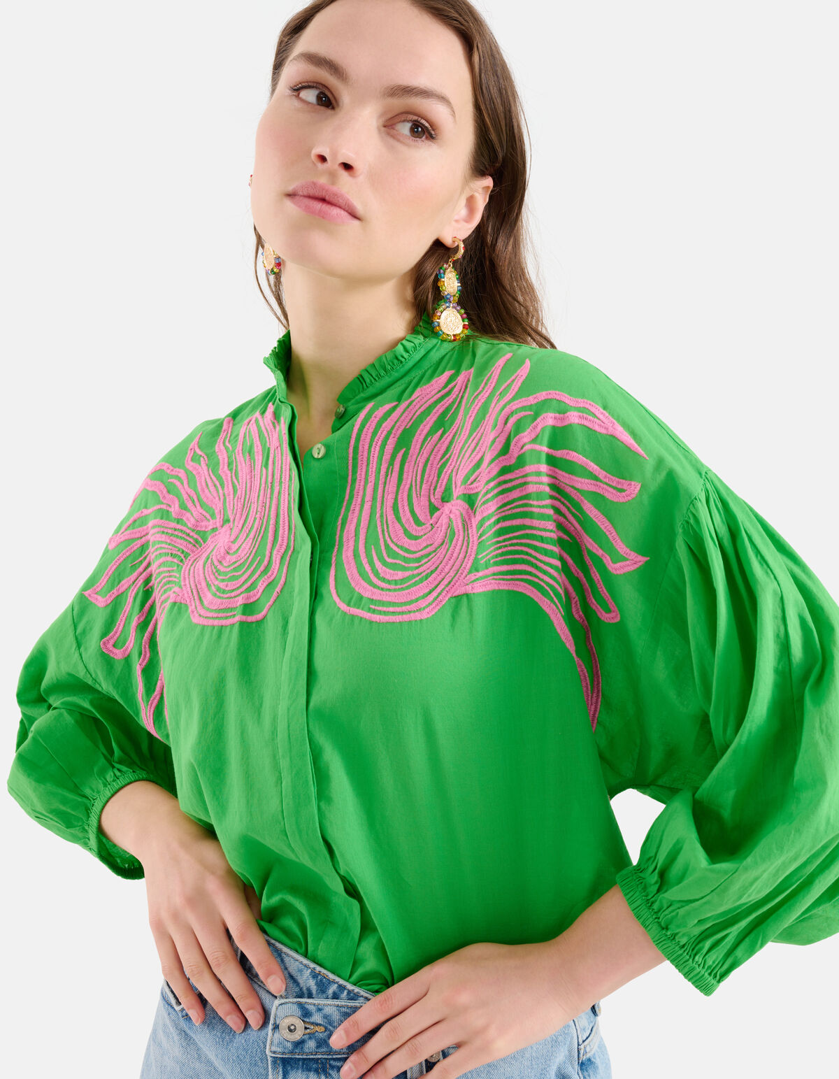 Embroidery Blouse Groen SHOEBY WOMEN