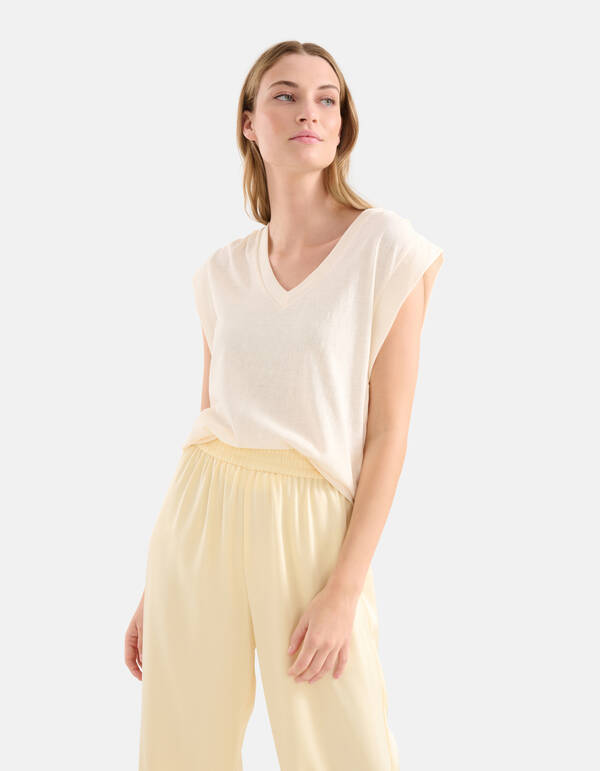 V-hals T-shirt Gebroken Wit SHOEBY WOMEN