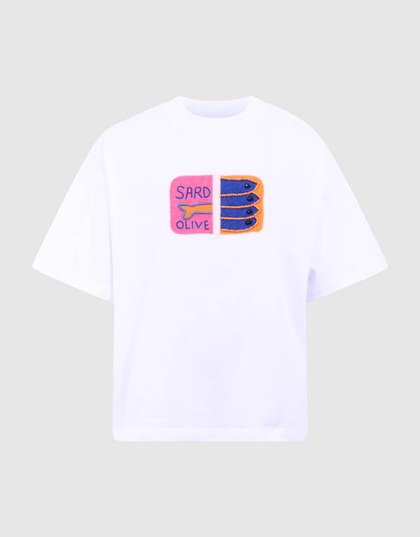 Sardine Embroidery T-shirt Wit SHOEBY GIRLS