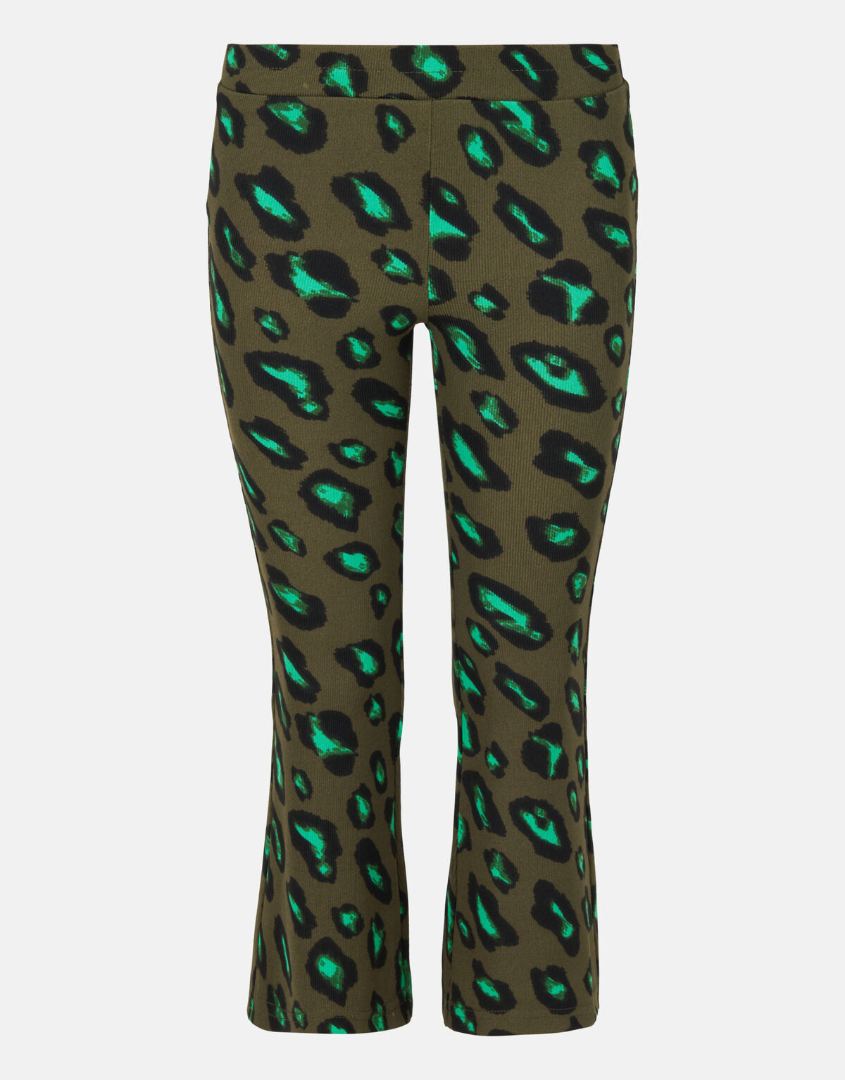 Leopard Rib Flared Broek Donkergroen SHOEBY GIRLS