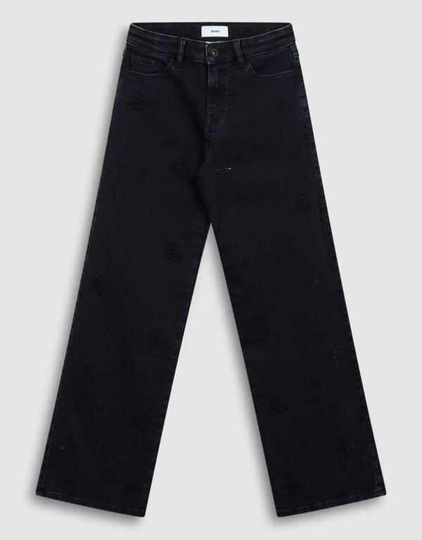 Shiny Wide Leg Fit Jeans Zwart SHOEBY GIRLS