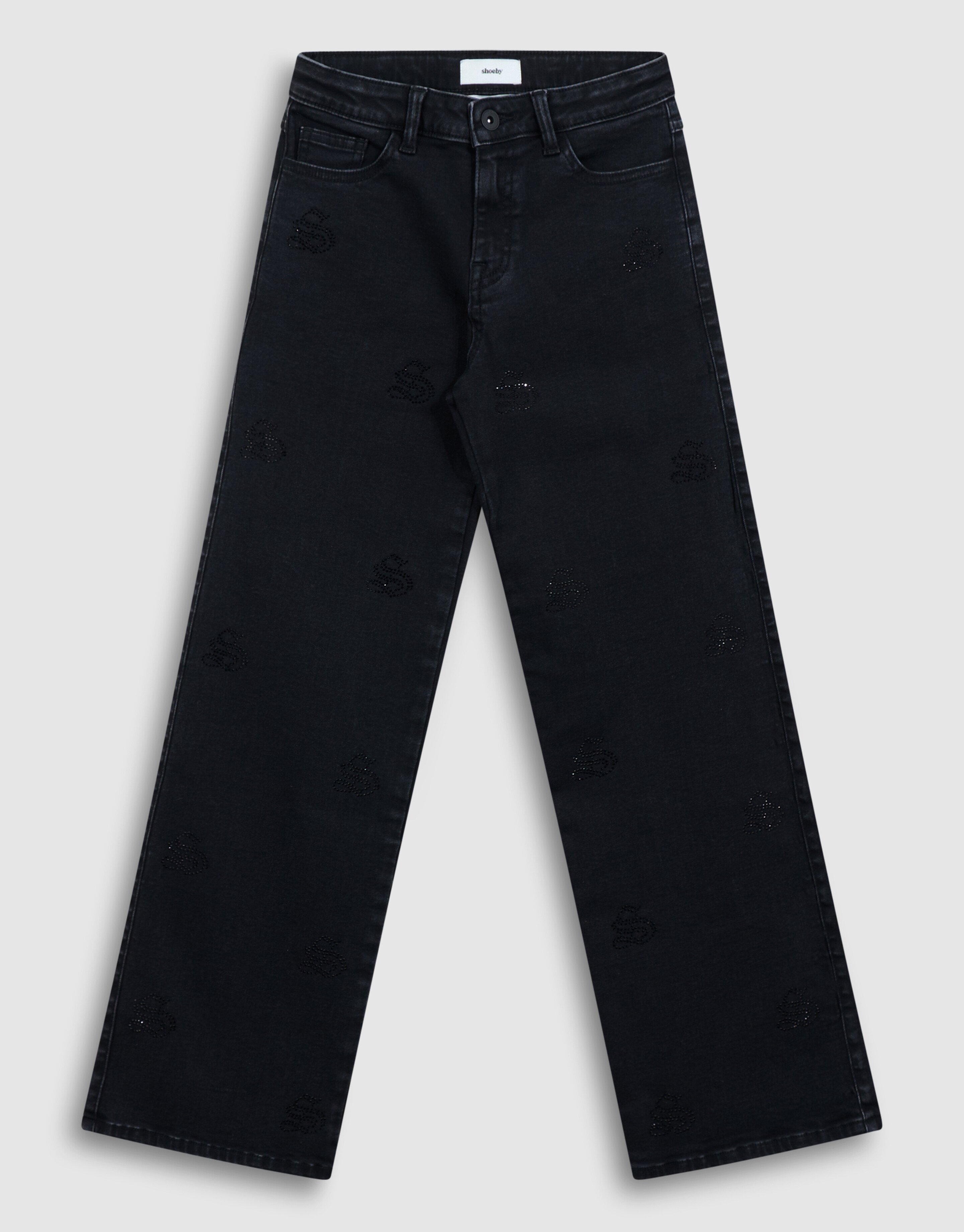 Shiny Wide Leg Fit Jeans Zwart SHOEBY GIRLS