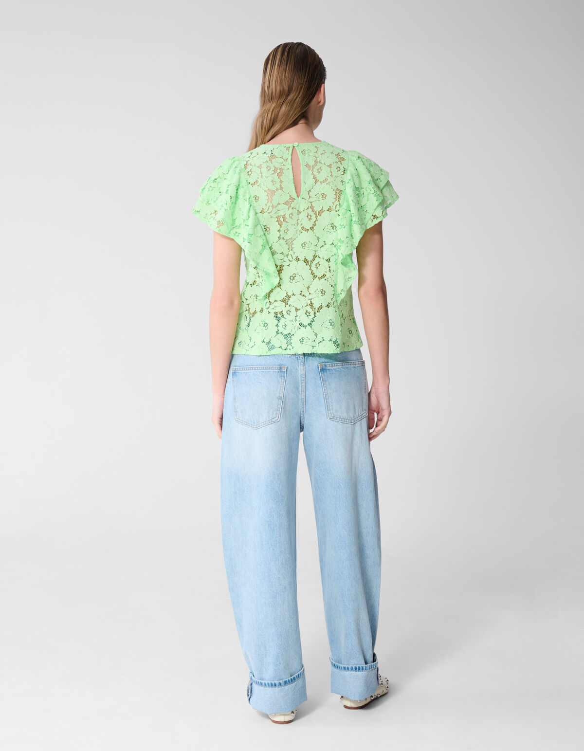 Kanten Ruffle Top Lichtgroen SHOEBY WOMEN