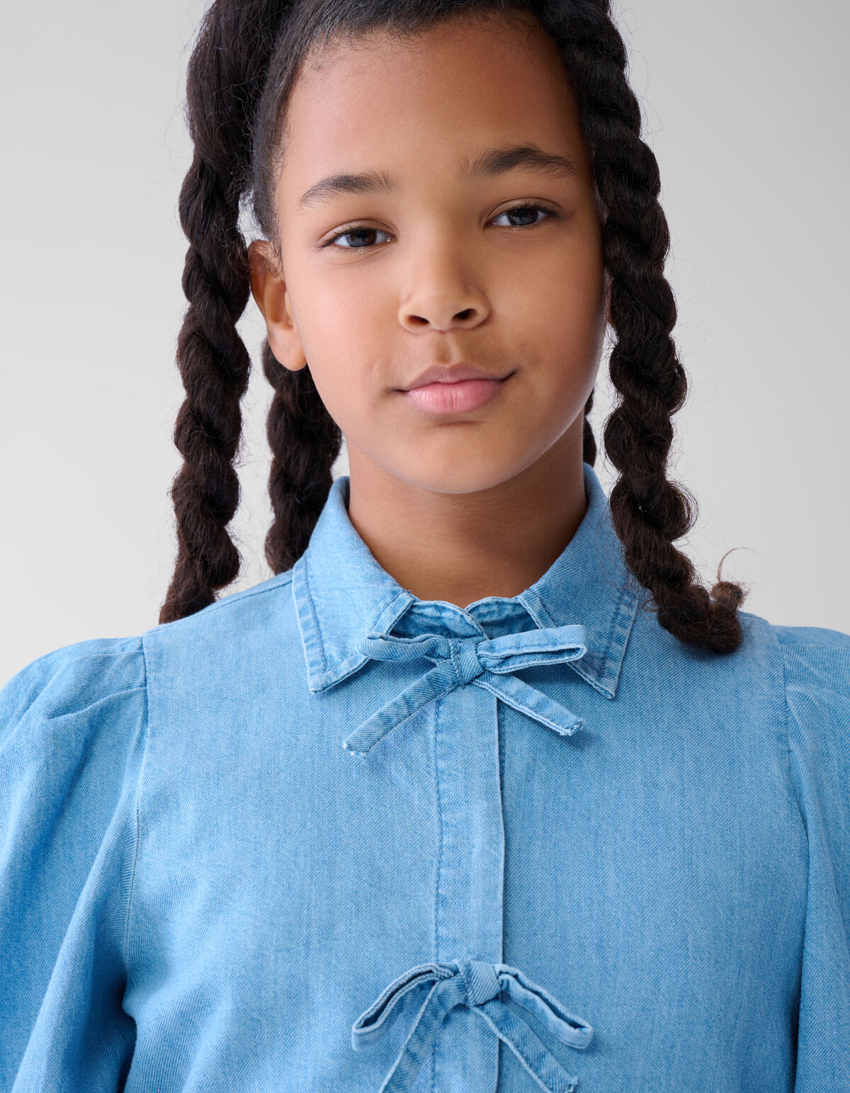 Denim Bow Blouse Blauw SHOEBY GIRLS