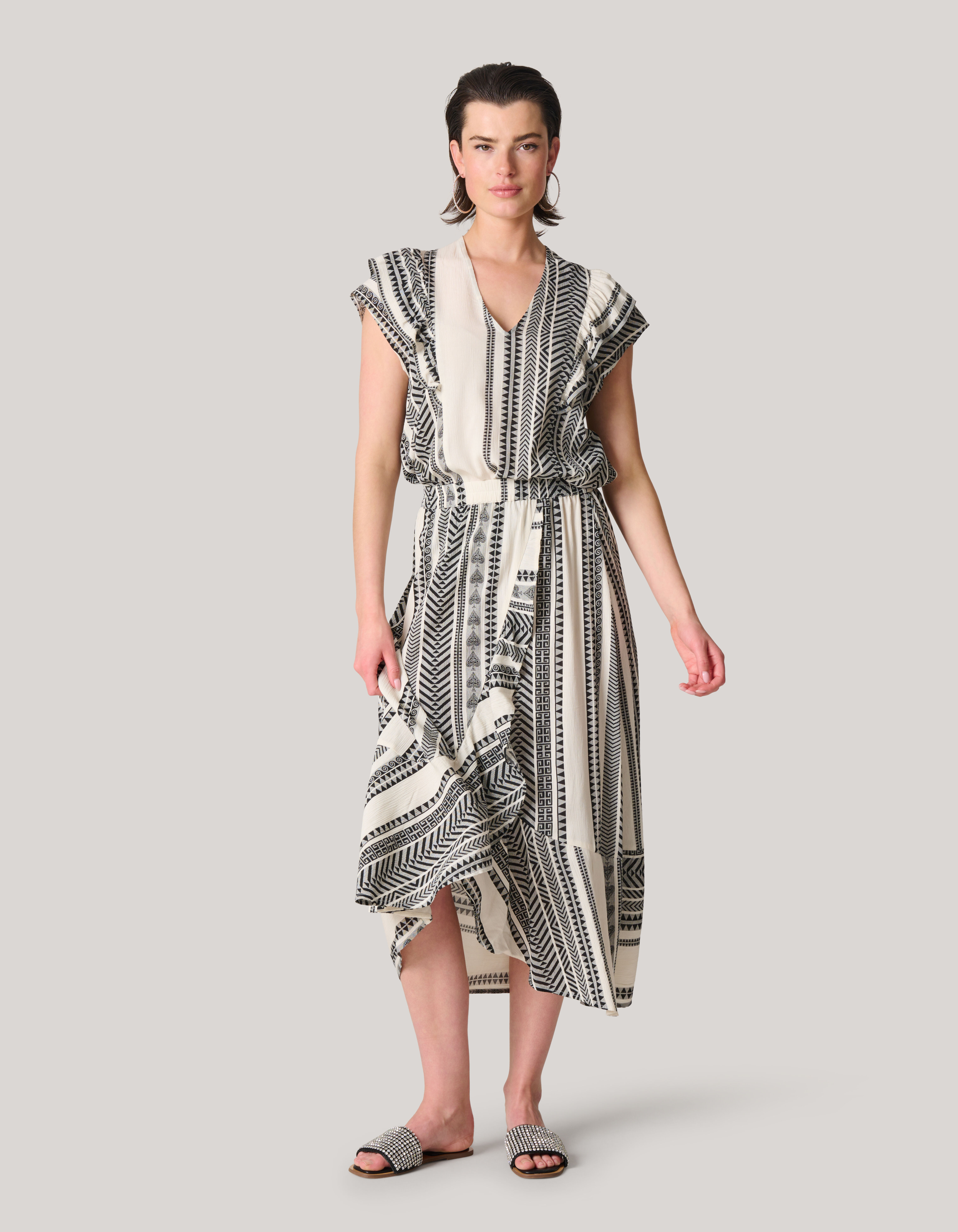 Printed Midi Rok Gebroken Wit Zwart Shoeby