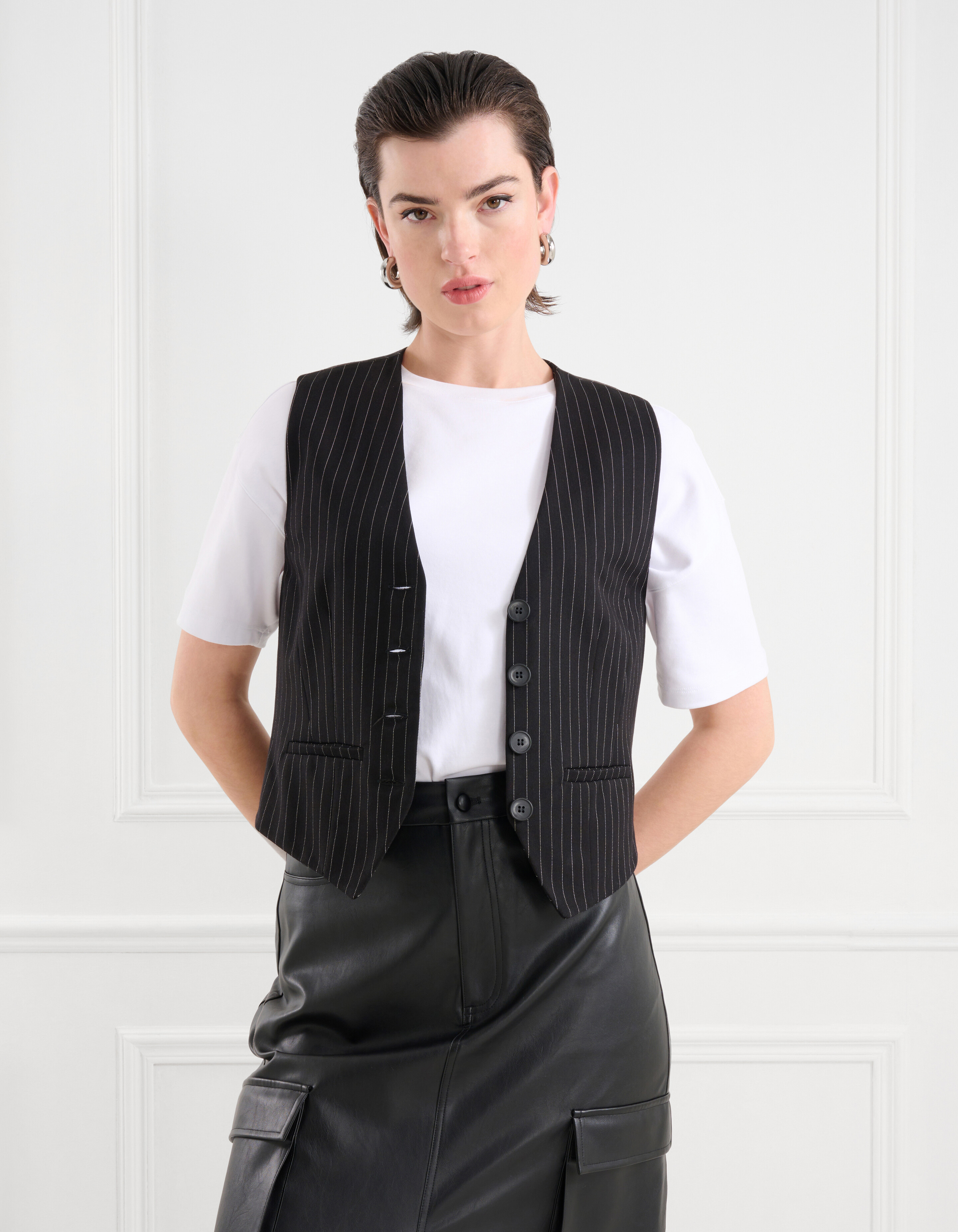 Pinstripe Gilet Zwart/Wit SHOEBY WOMEN