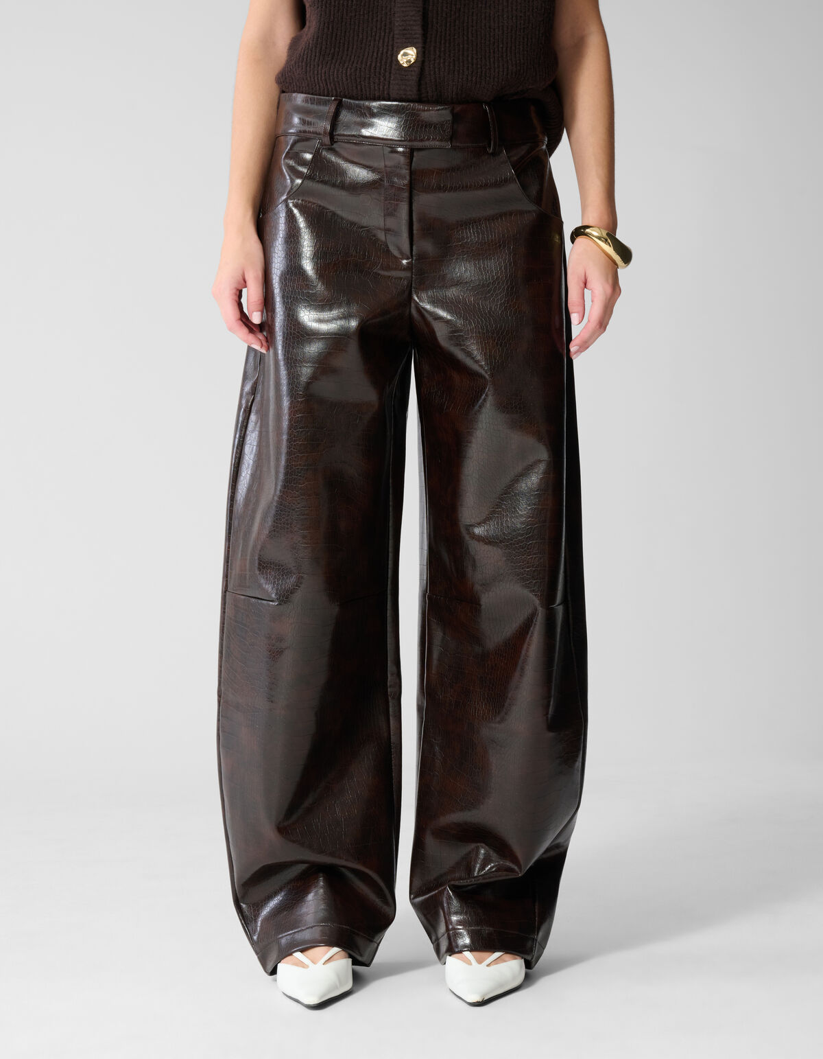 Croco Barrel Fit Broek Donkerbruin SHOEBY WOMEN