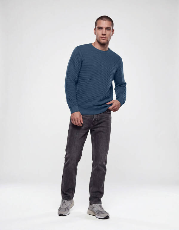 Rib Gebreide Trui Donkerblauw SHOEBY MEN