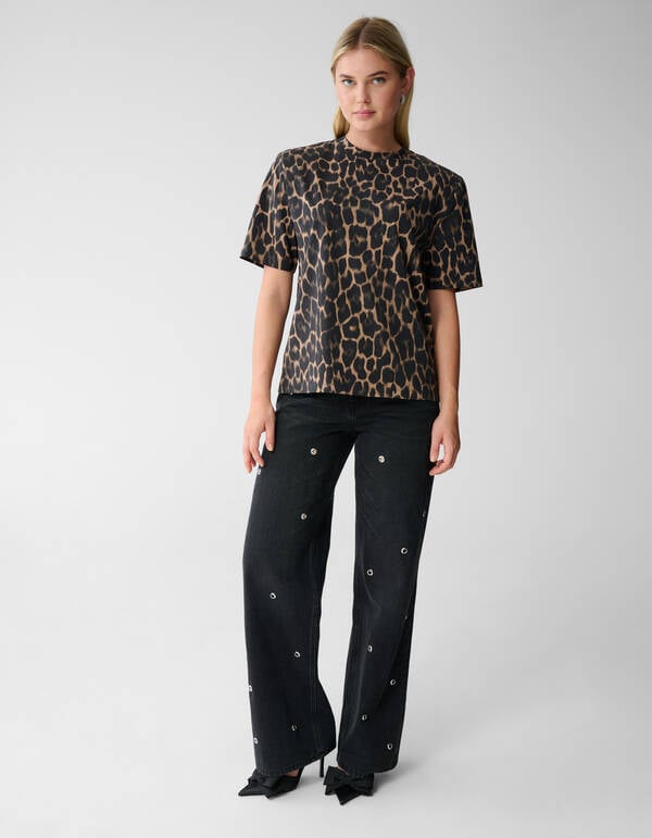 Padded Leopard Print T-shirt Bruin SHOEBY WOMEN